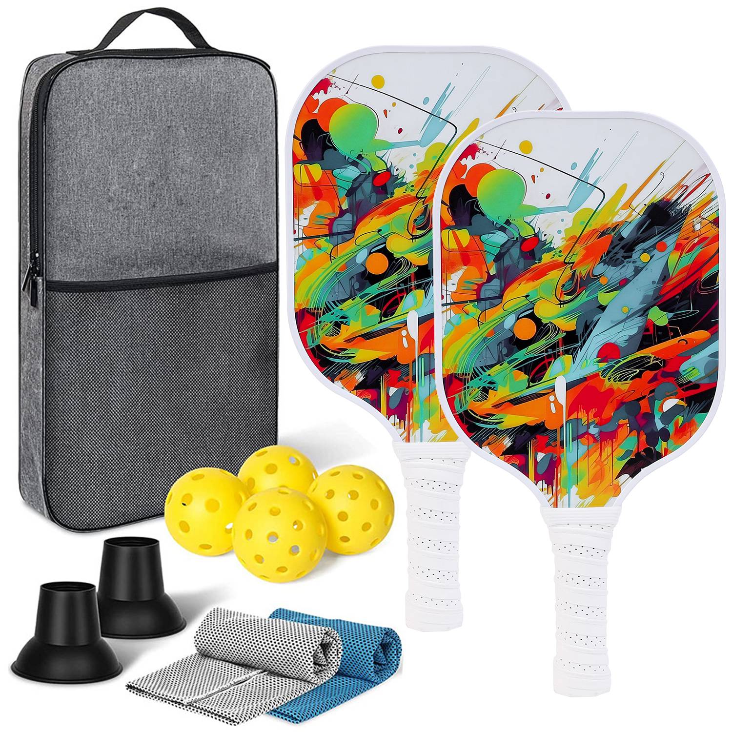 Carbon fiber set [graffiti white] 2 shots+4 balls+2 towels+2 ball pickups+1 bag